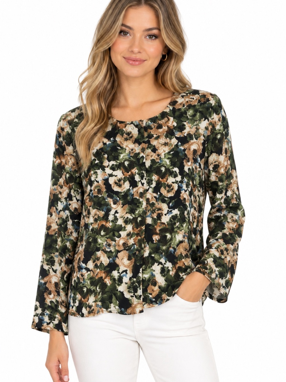 Painterly Floral Long-Sleeve Cardigan by Plum